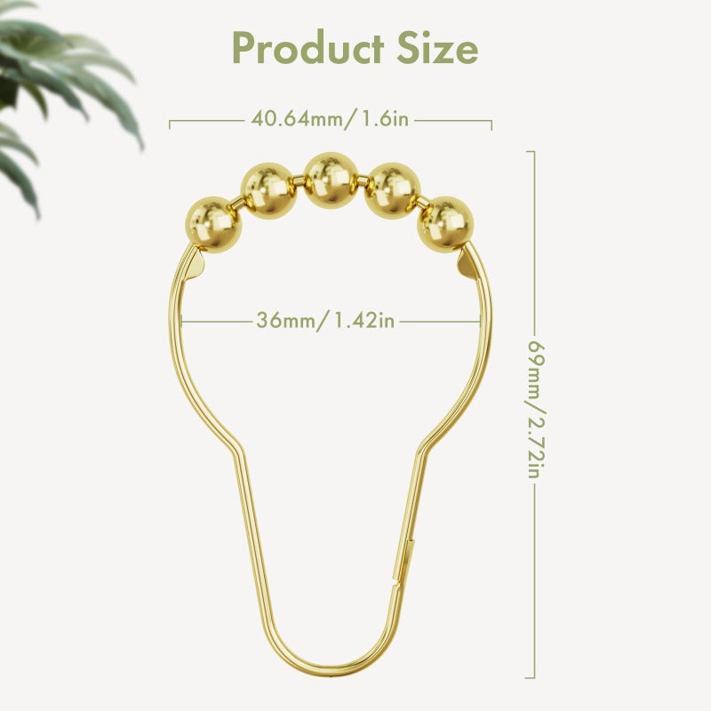 Amazer Gold Shower Curtain Hooks, Amazer Shower Curtain Rings Hooks, 12 Pcs Stainless Steel Shower Hooks for Shower Curtain, Rust Proof Shower Curtain Hooks, Shower Hooks for Curtain Bathroom - Image 3